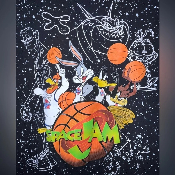 Space Jam Vintage Tshirt Black White Speckles Men’s Size Small Looney Tunes - Picture 2 of 5